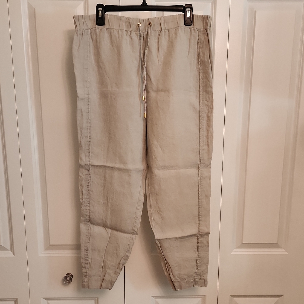 Ellen Tracy Women's Light Tan Cropped Linen Pants